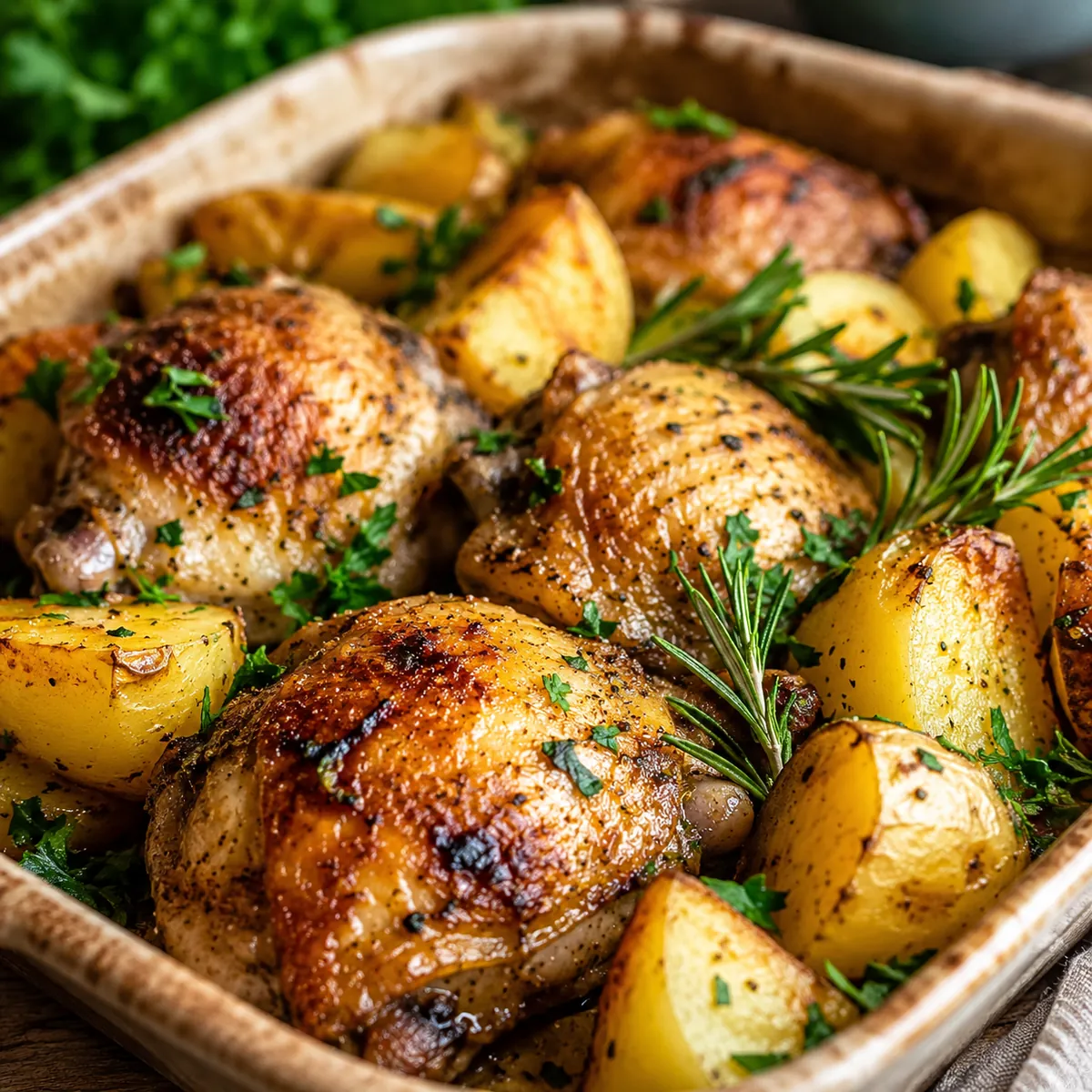 Frango Assado com Batatas e Ervas Frescas