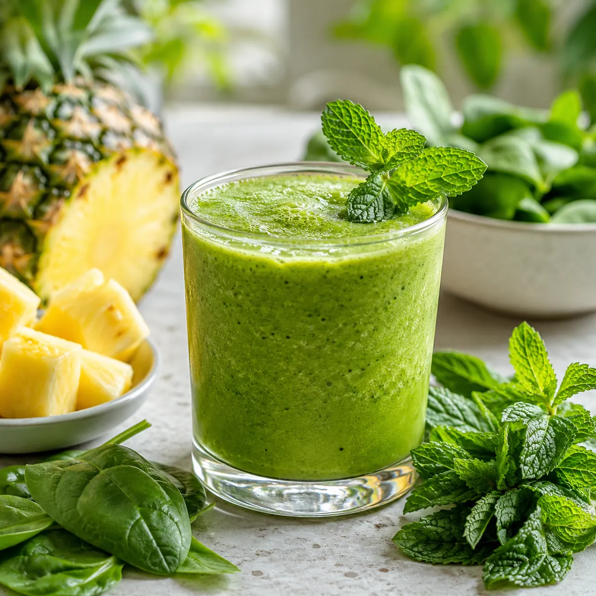 Suco de Abacaxi com Espinafre e Hortelã
