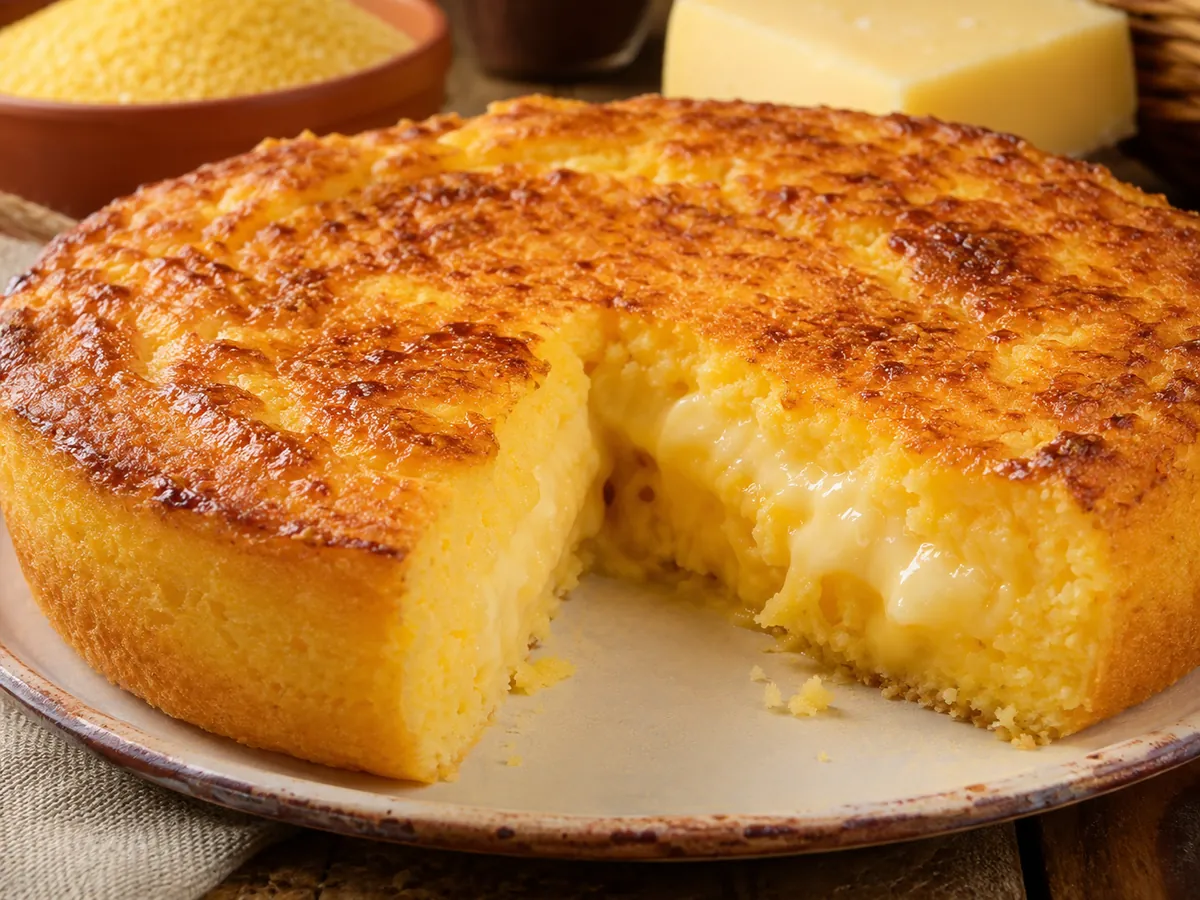 Bolo de Fubá Cremoso com Queijo