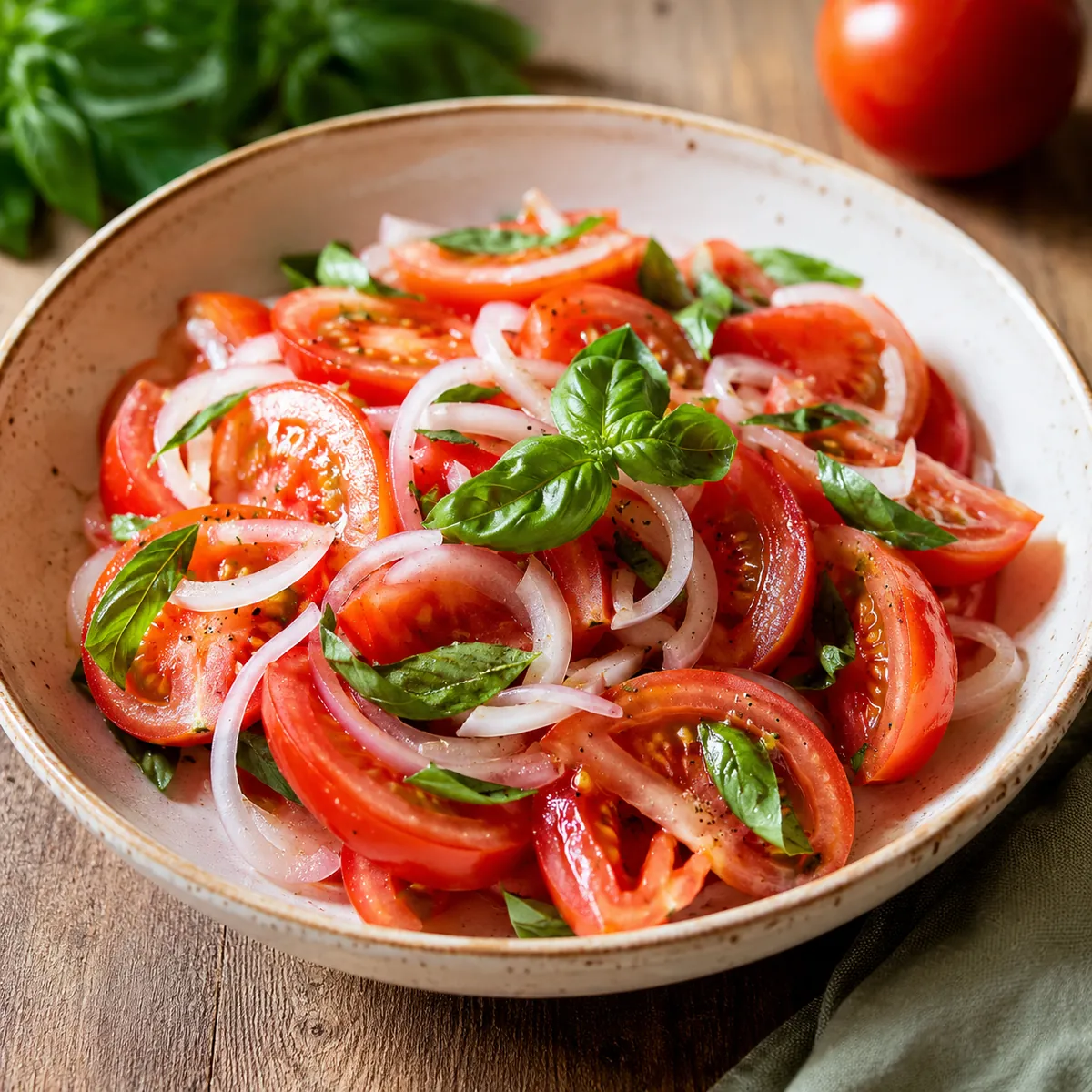 Salada de Tomate com Cebola e Manjericão