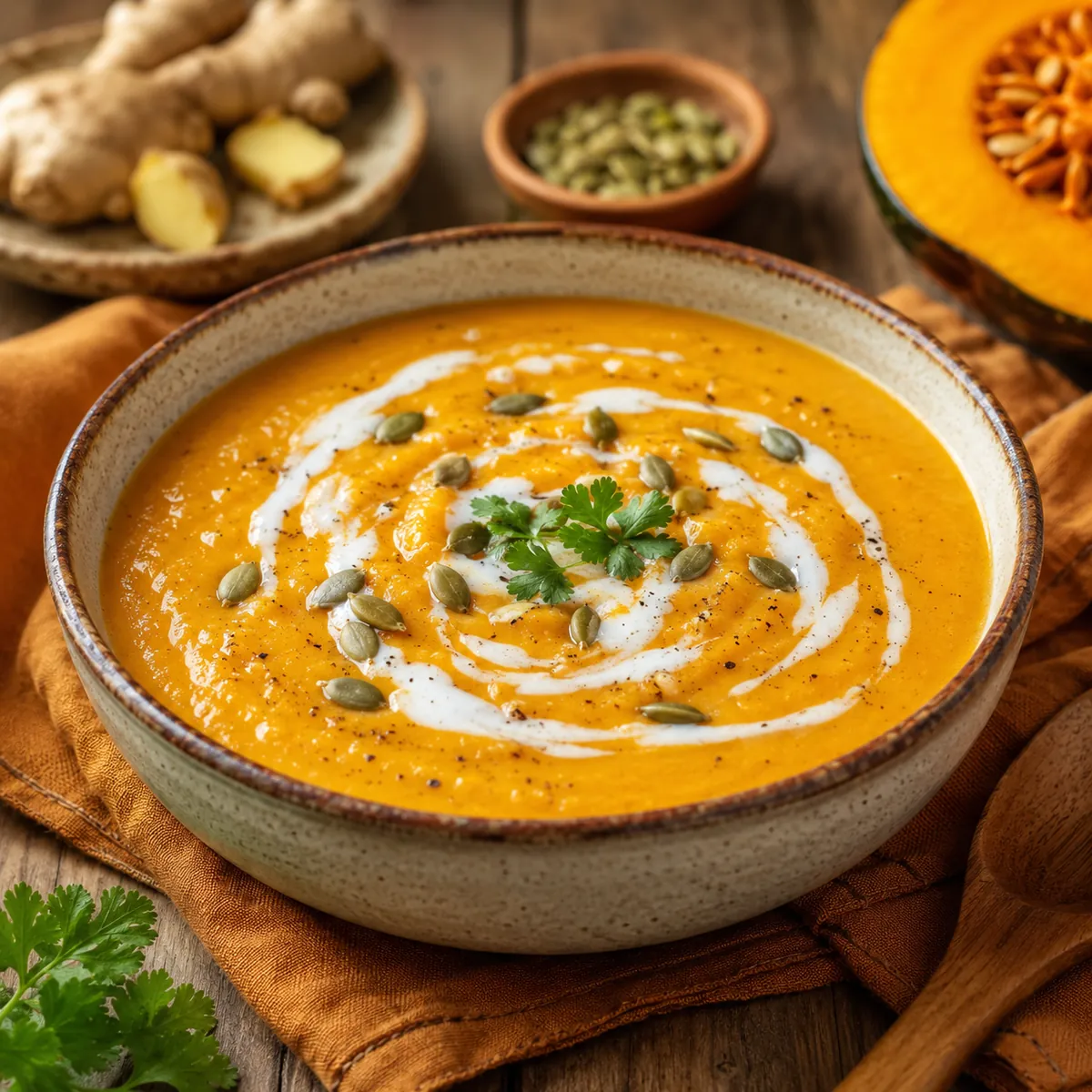 Creme de Abóbora com Gengibre e Leite de Coco