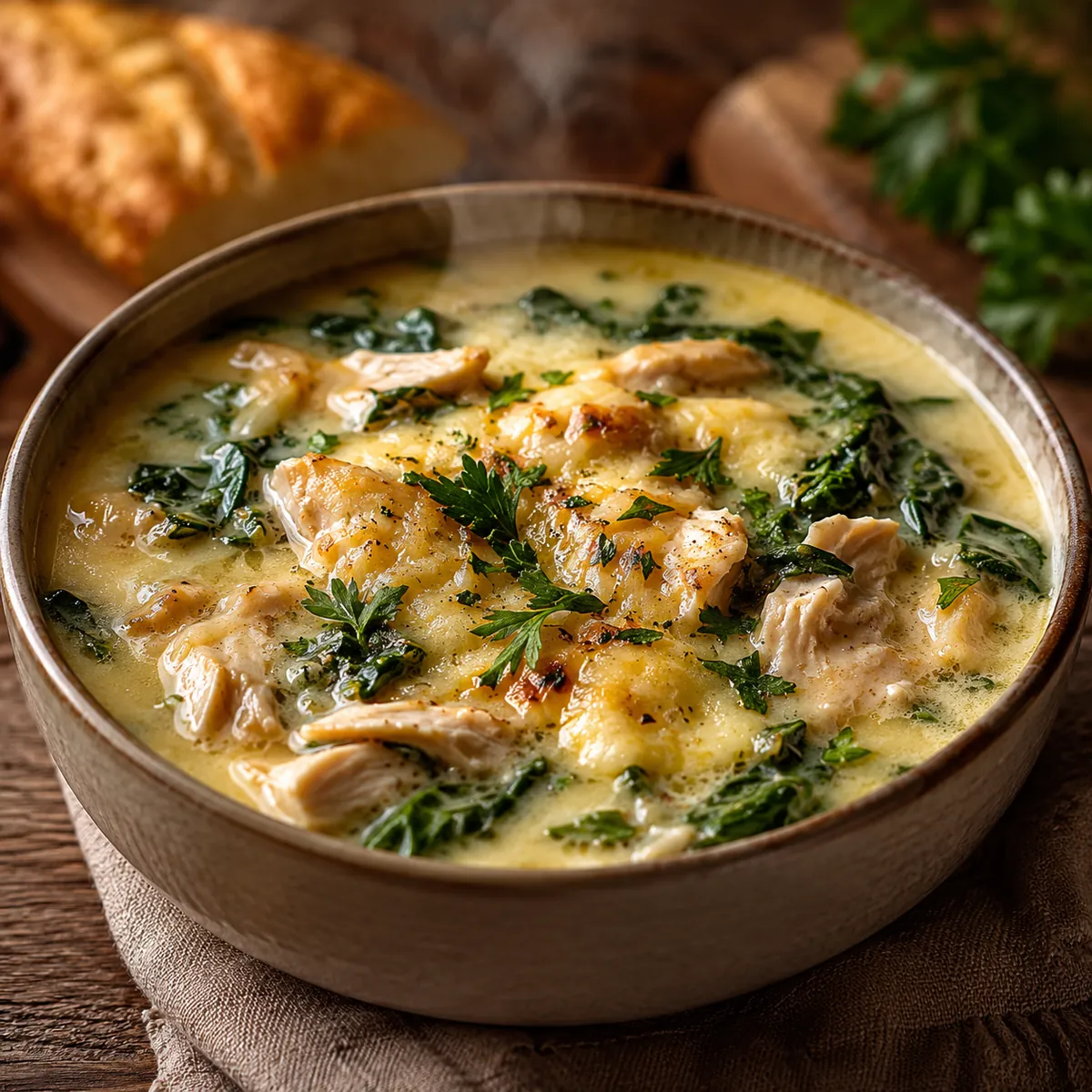 Sopa de Frango com Espinafre e Queijo